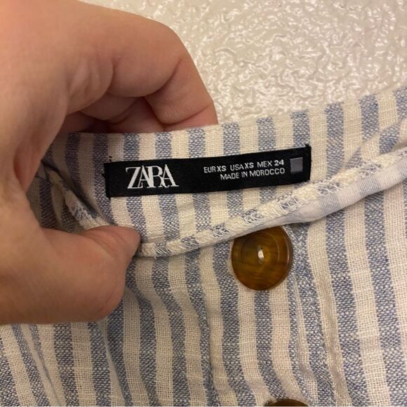 Zara linen white blue striped belted button front romper jumpsuit sailor XS - Picture 9 of 13